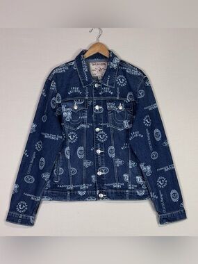 True Religion AOP Logo Denim Jacket World Tour Trucker Blue Large